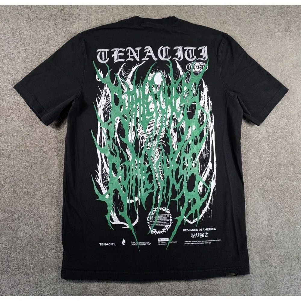 Tenaciti Studios T-Shirt Mens Large Black‎ Ghost Graphic Distressed Streetwear